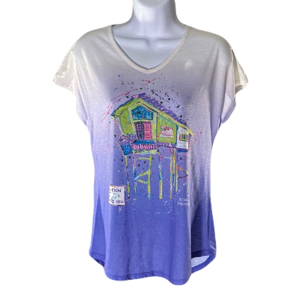 *LEOMA LOVEGROVE “Manatee Crossing” Purple Ombre TShirt Womens Size S
